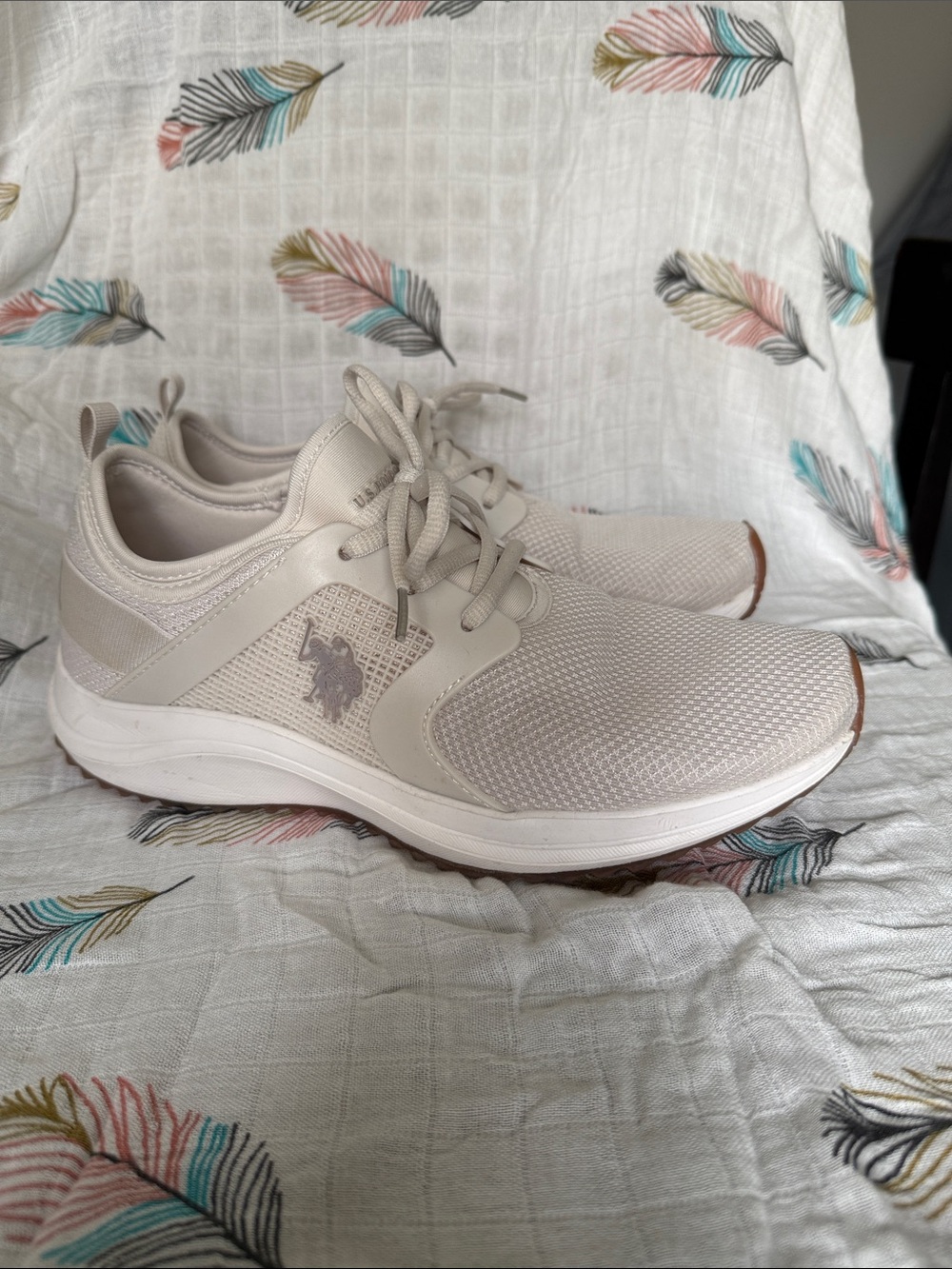 U.S. Polo Assn. Women's Beige/Tan Lightweight Mesh Sneakers
